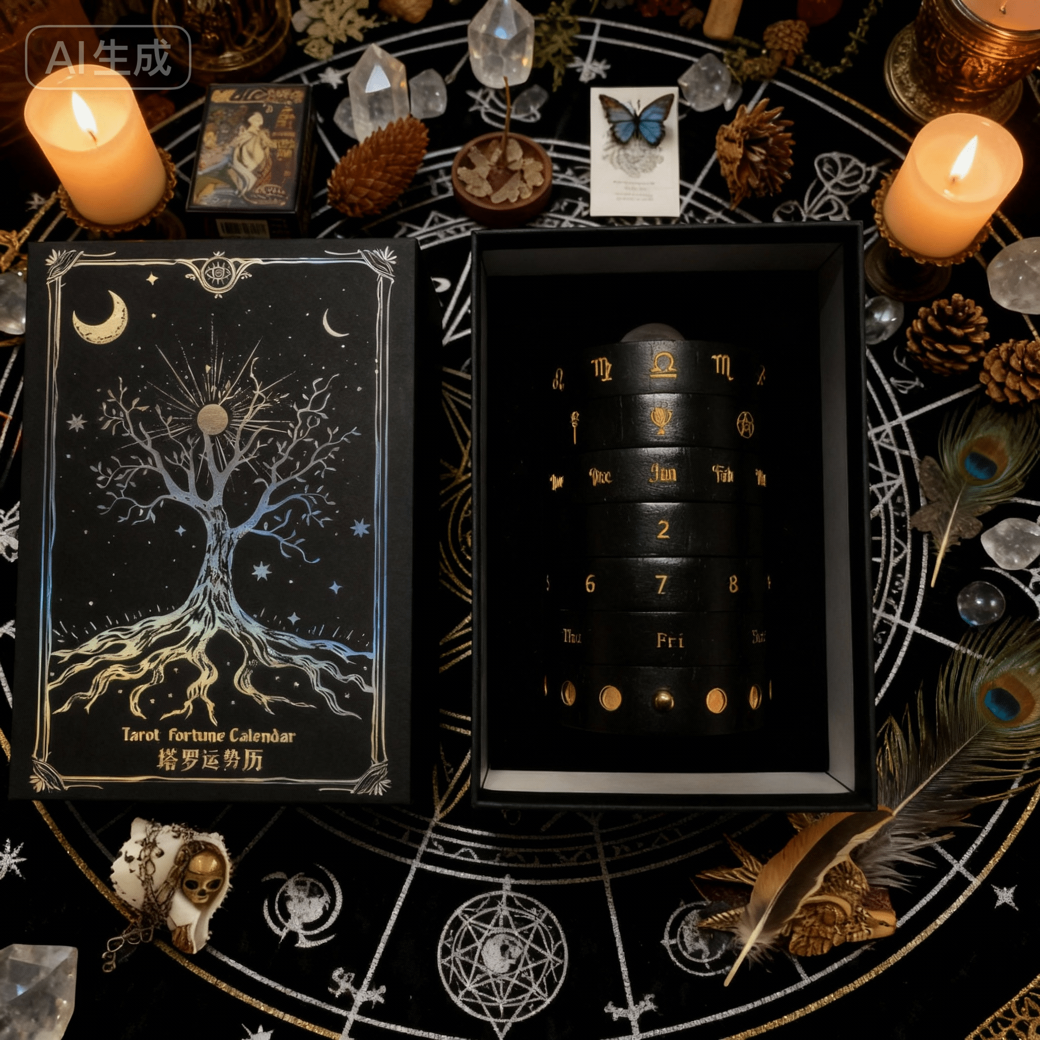 Tarot Fortune Calendar · Seven - Layer Oak Timepiece - HEJI Rituals | Luxury Healing Space
